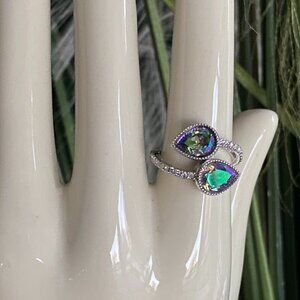 925 Sterling Silver Mystic Topaz Bypass Ring sz 5 3/4